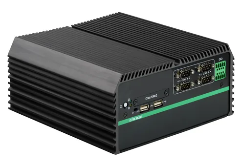 Máy tính công nghiệp Cincoze DE-1001 vỏ đen dày với sáu cổng COM, DIO và khe cắm card mở rộng