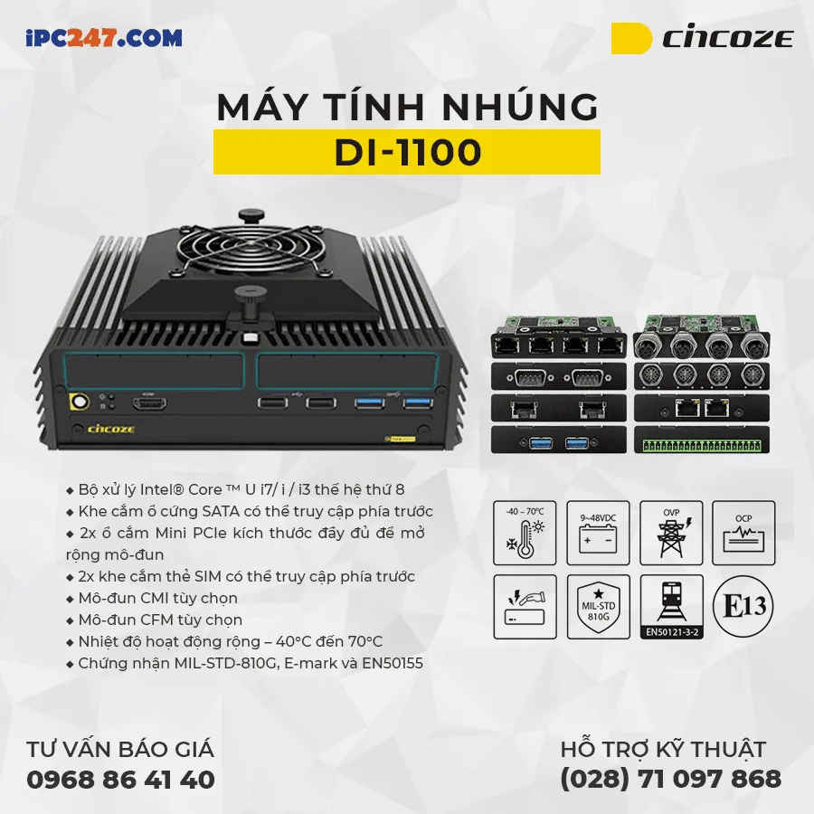 Cincoze DI-1100 Máy tính nhúng không thể thiếu cho nhà máy thông minh